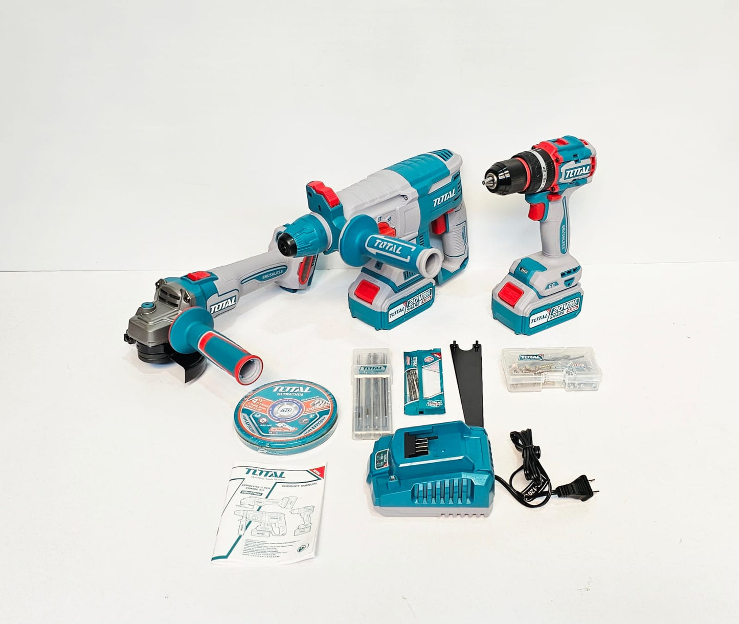 TOTAL COMBO TALADRO INALAMBRICO + ROTOMARTILLO + PULIDORA 20V UTOSLI241198