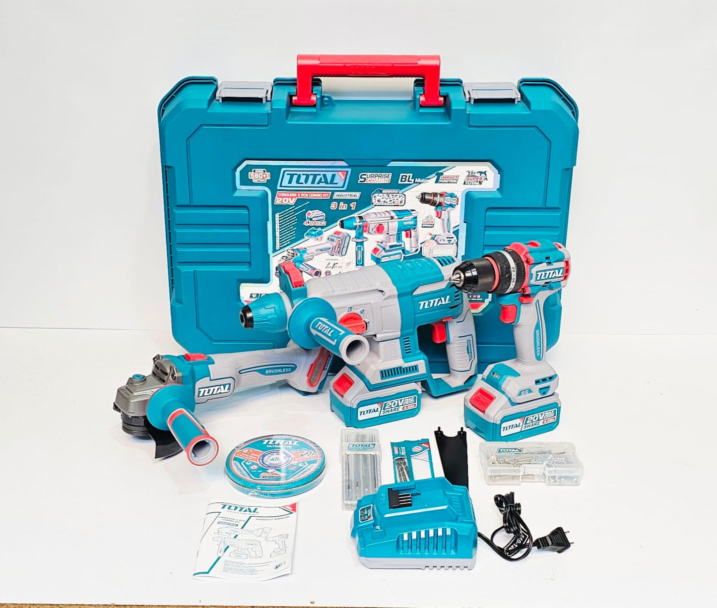 TOTAL COMBO TALADRO INALAMBRICO + ROTOMARTILLO + PULIDORA 20V UTOSLI241198