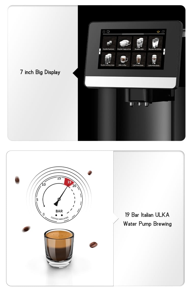 Cafetera Automática Profesional 19 Bares con Pantalla Táctil de 7" – 20 Bebidas