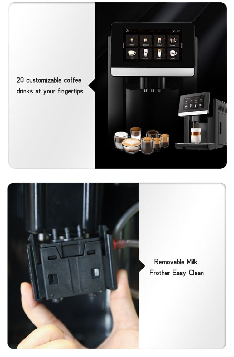 Cafetera Automática Profesional 19 Bares con Pantalla Táctil de 7" – 20 Bebidas