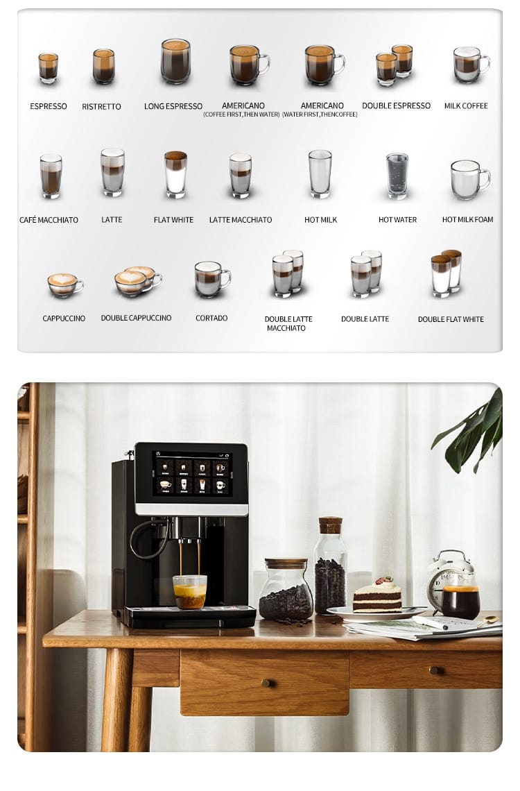 Cafetera Automática Profesional 19 Bares con Pantalla Táctil de 7" – 20 Bebidas