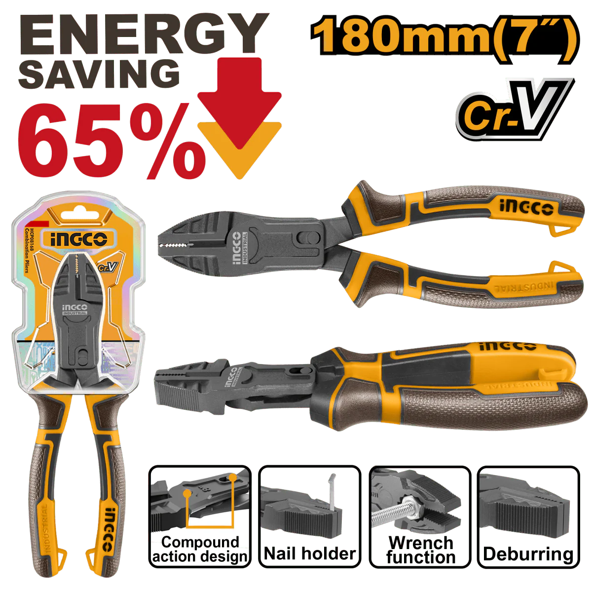 INGCO ALICATE DE COMBINACION MULTIUSO 7" (190MM) HCCP58180