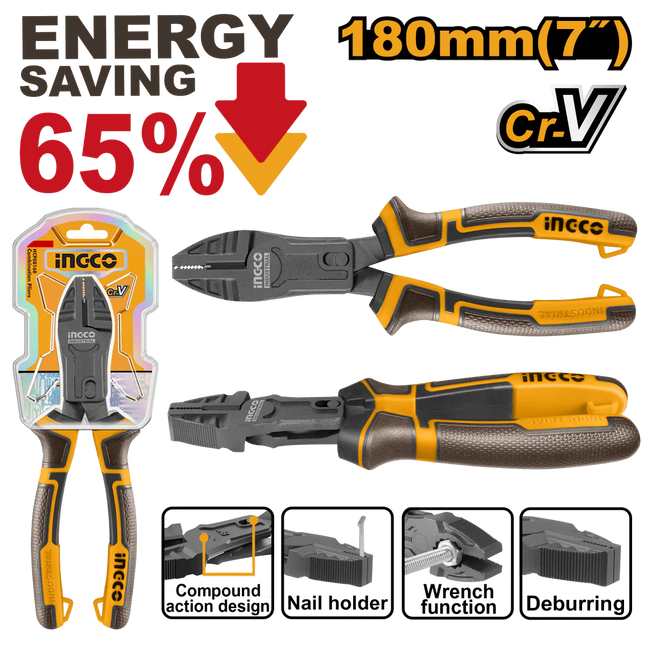 INGCO ALICATE DE COMBINACION MULTIUSO 7" (190MM) HCCP58180