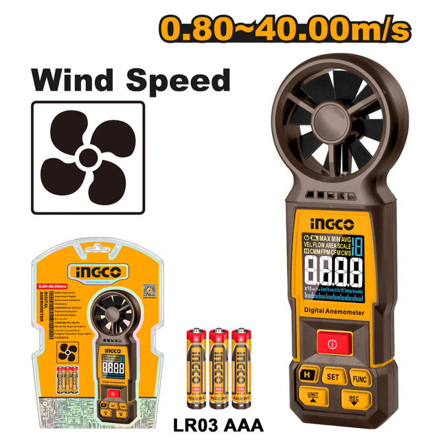 INGCO ANEMOMETRO  DIGITAL 0.80 - 40.00 M/S HETAN031