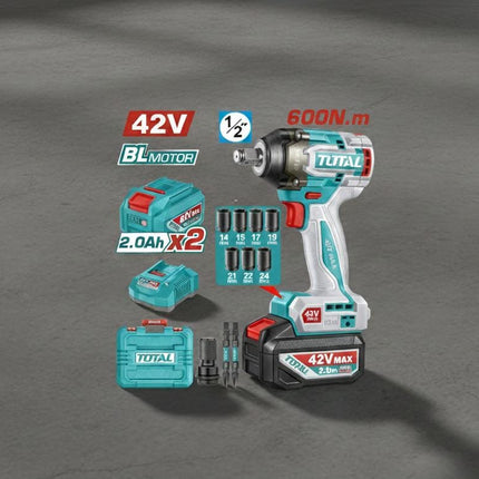 TOTAL LLAVE IMPACTO INALAMBRICA 3/4" 20V 1350 NM, 2 BATERIAS 5.0 AH, CARGADOR Y 3 COPAS UTIWLI20135