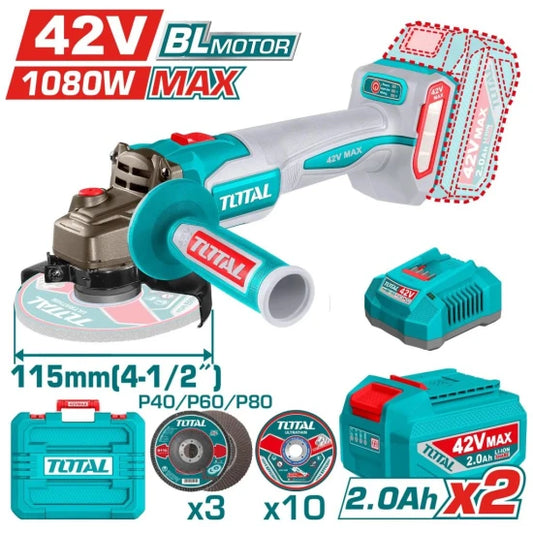 TOTAL AMOLADORA ANGULAR INALAMBRICA 42V MAX UTAGLI4108112