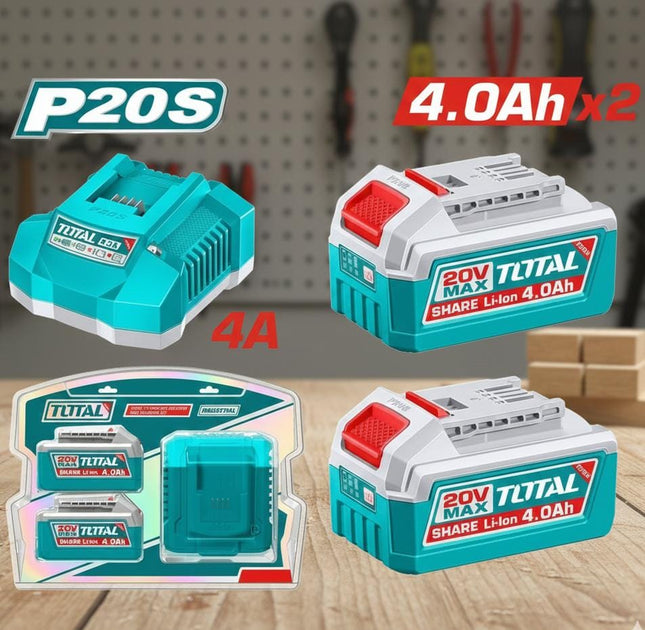 TOTAL COMBO DE BATERIA DE IONES DE LITIO Y CARGADOR 20V 4.0AH UTFBCPK2013