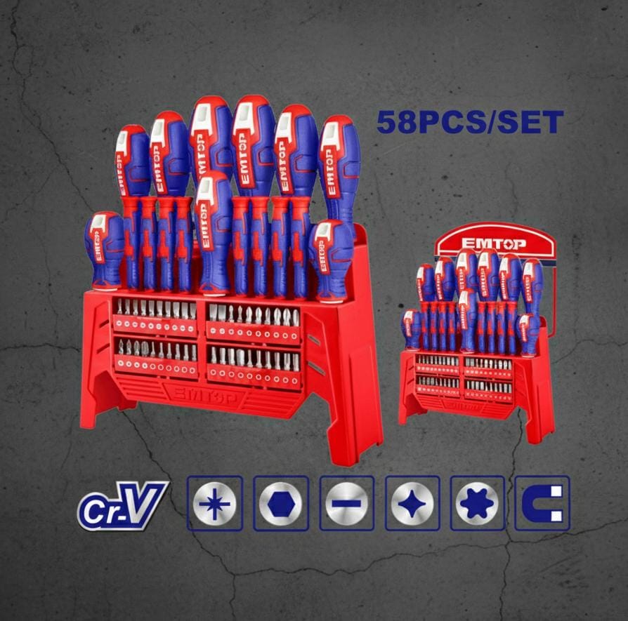 EMTOP JUEGO DE DESTORNILLADOR - 58 UNDS ESST5802