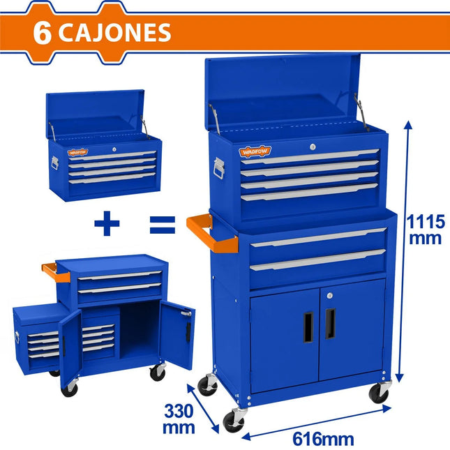 WADFOW CAJA DE HERRAMIENTAS RODANTE 616X330X1125MM 6 GAVETAS WCS4A08