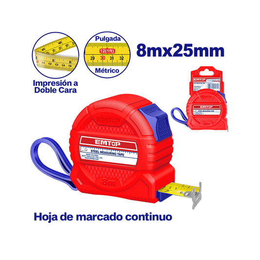 EMTOP FLEXOMETRO 8 MTS PLASTICO EMTP3825