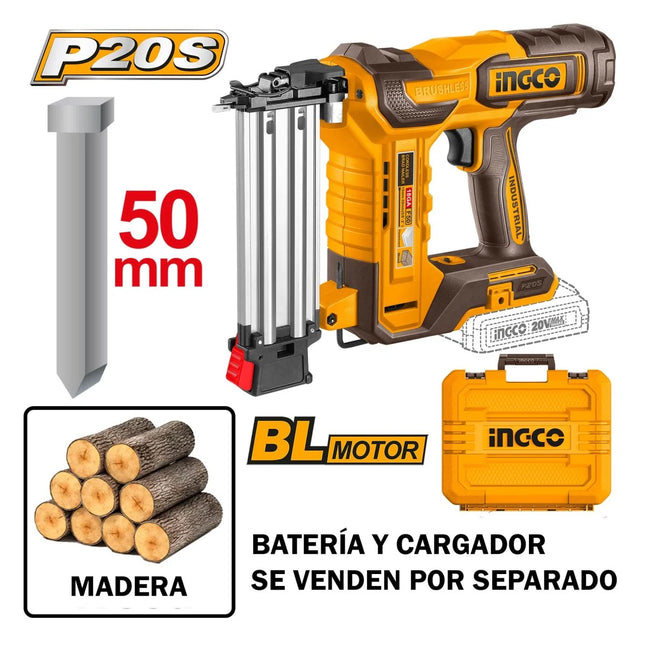 INGCO CLAVADORA 20V CLAVOS F15-F50 50MM SIN BATERIA CBNLI5005