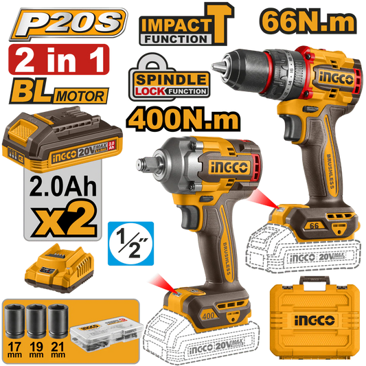 INGCO COMBO DE HERRAMIENTAS INALAMBRICAS DE 2 PIEZAS UCKLI20275