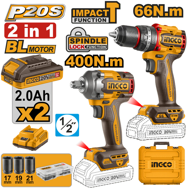 INGCO COMBO DE HERRAMIENTAS INALAMBRICAS DE 2 PIEZAS UCKLI20275