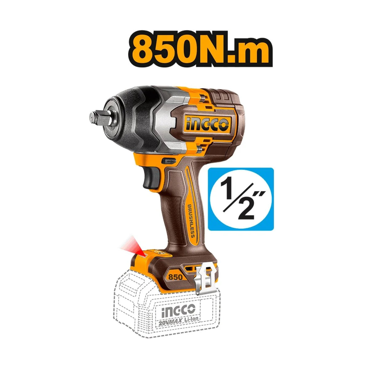 INGCO COMBO 20V 1 TALADRO 1/2 + 1 LLAVE DE IMPACTO 1/2 + 1 ROTOMARTILLO + 1 PULIDORA 4-1/2 + 1 LAMPARA + 2 BATERIAS 5.0AH Y CARGADOR UCOSLI251193