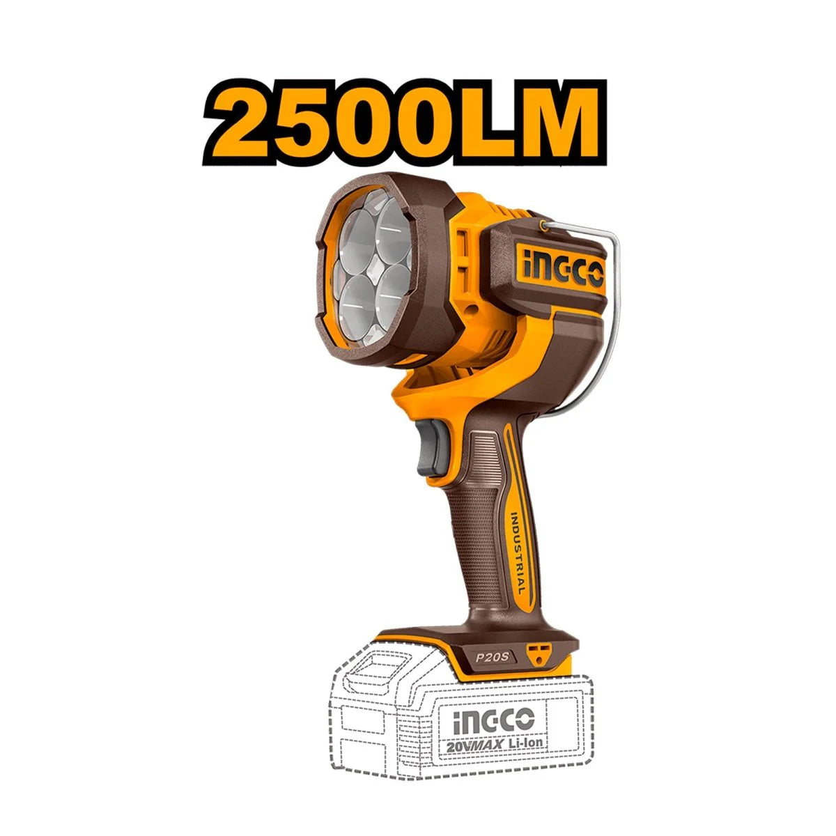 INGCO COMBO 20V 1 TALADRO 1/2 + 1 LLAVE DE IMPACTO 1/2 + 1 ROTOMARTILLO + 1 PULIDORA 4-1/2 + 1 LAMPARA + 2 BATERIAS 5.0AH Y CARGADOR UCOSLI251193