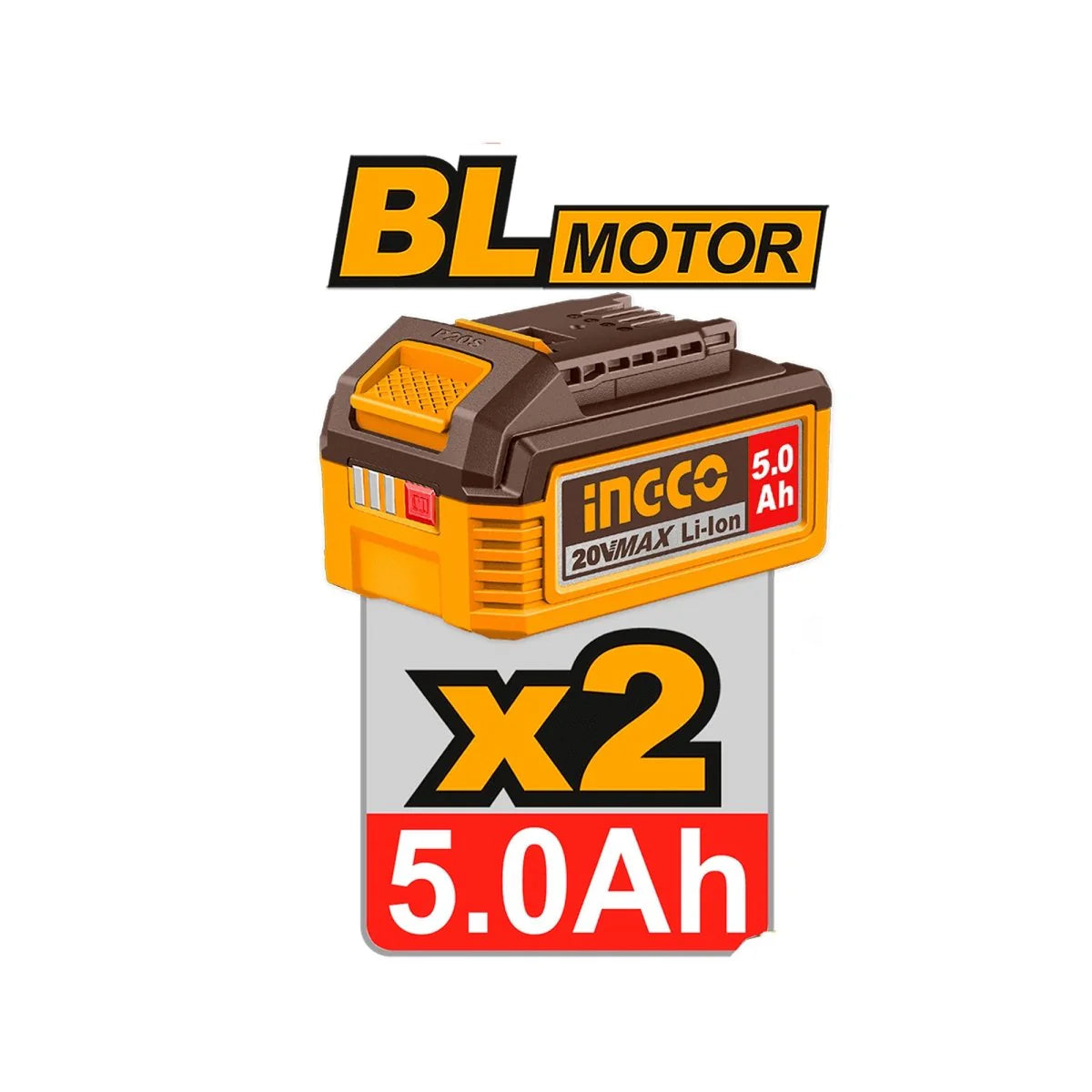 INGCO COMBO 20V 1 TALADRO 1/2 + 1 LLAVE DE IMPACTO 1/2 + 1 ROTOMARTILLO + 1 PULIDORA 4-1/2 + 1 LAMPARA + 2 BATERIAS 5.0AH Y CARGADOR UCOSLI251193