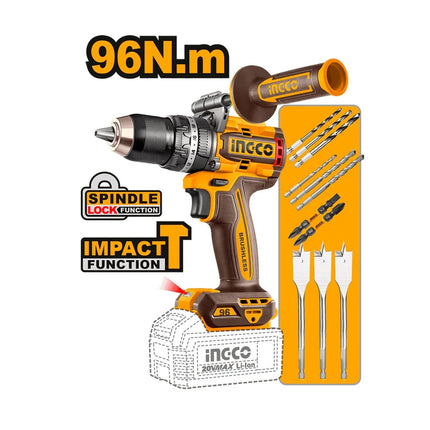 INGCO COMBO 20V 1 TALADRO 1/2 + 1 LLAVE DE IMPACTO 1/2 + 1 ROTOMARTILLO + 1 PULIDORA 4-1/2 + 1 LAMPARA + 2 BATERIAS 5.0AH Y CARGADOR UCOSLI251193