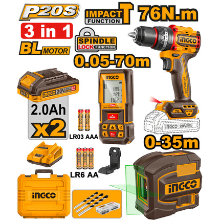 INGCO COMBO DE HERRAMIENTAS INALAMBRICAS DE 3 PIEZAS 20V UCOSLI250511
