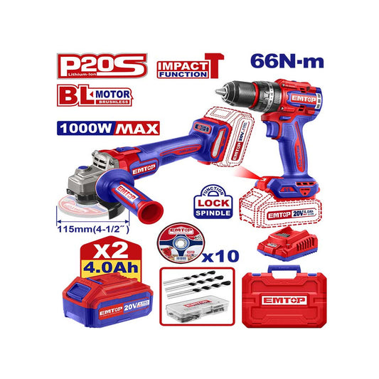 EMTOP COMBO DE HERRAMIENTAS INALAMBRICAS DDE 2 PIEZAS 20V ULCKL20273