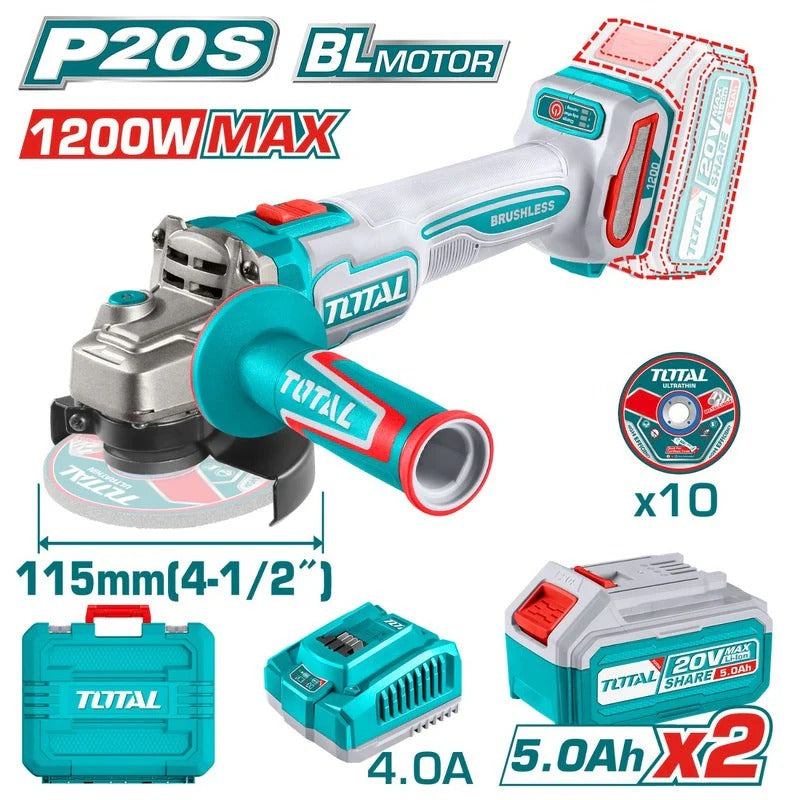 TOTAL PULIDORA INALAMBRICA INDUSTRIAL 4 1/2'' 20V 1200W UTAGLI271532