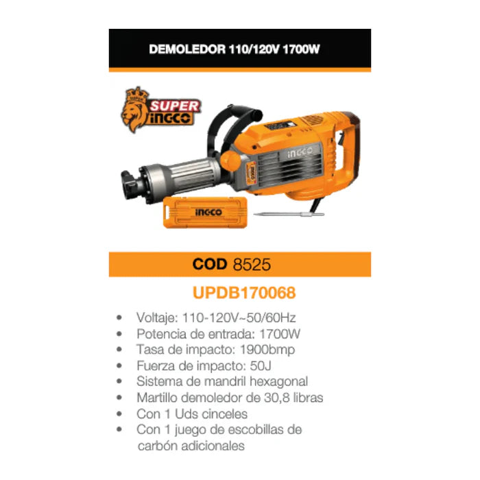 INGCO DEMOLEDOR 1700W 50J UPDB170068