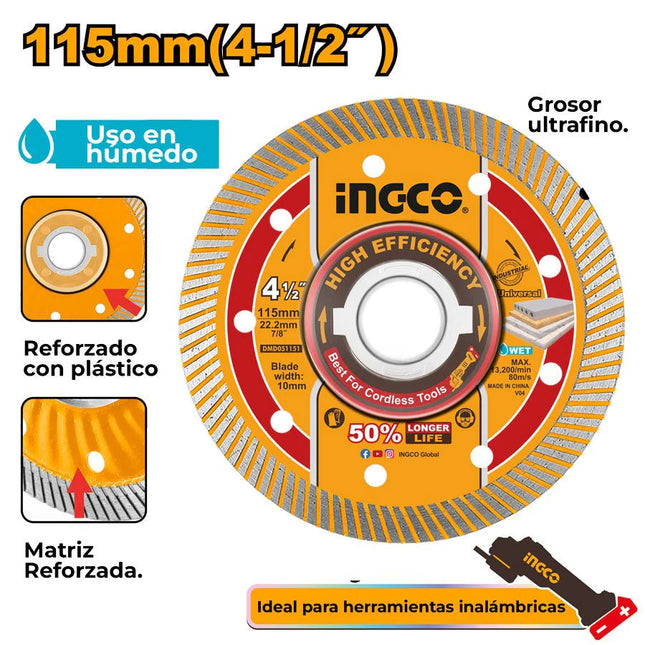 INGCO DISCO DIAMANTADO CONTINUO 4-1/2" DMD051151