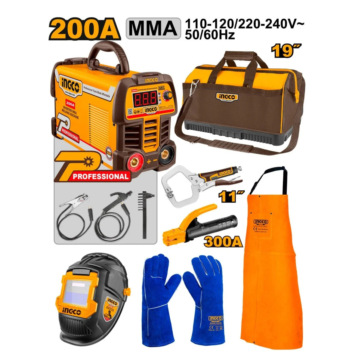 INGCO COMBO 1 SOLDADOR + 1 PORTAELECTRODO + 1 ALICATR + 1 CARETA + 1 PAR DE GUANTES + DELANTAL Y 1 MALRTIN UCOS25075