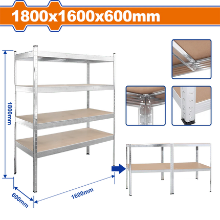 WADFOW ESTANTE LIVIANO 4 NIV 1600X600X1800MM WTS1A16