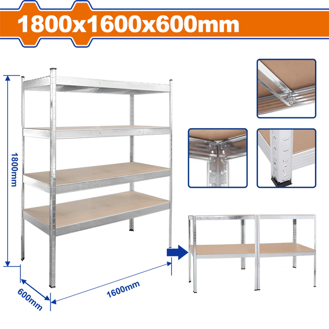 WADFOW ESTANTE LIVIANO 4 NIV 1600X600X1800MM WTS1A16