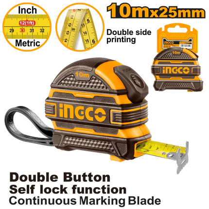 INGCO FLEXOMETRO 10 MTS X 25 MM DOBLE BOTON HSMT081025