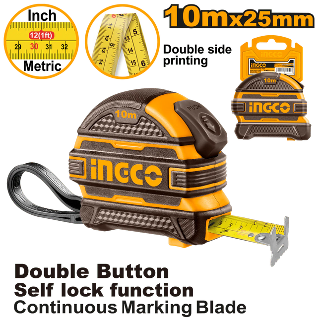 INGCO FLEXOMETRO 10 MTS X 25 MM DOBLE BOTON HSMT081025