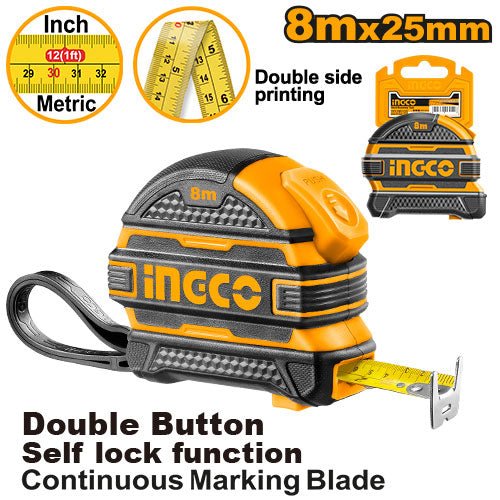 INGCO FLEXOMETRO 8 MTS X 25 MM DOBLE BOTON HSMT08825