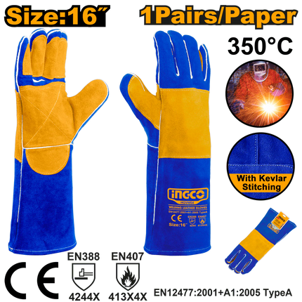 INGCO GUANTES DE CARNAZA PARA SOLDAR 16" HGVW04