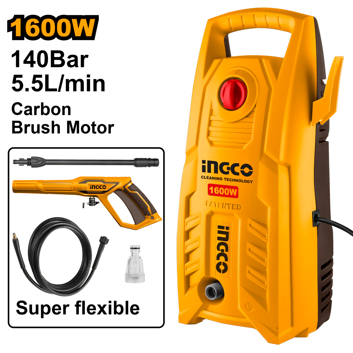 INGCO HIDROLAVADORA 1600W 2030 PSI UHPWR16008