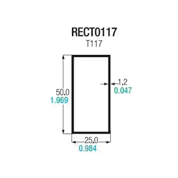 T117B / CIA-50X25 TUBULAR RECTANGULAR ALUMINIO 2X1 LISO - T117