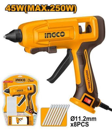 INGCO PISTOLA PARA SILICONA 110V 45W (250W) DIAMETRO GOMA 11,2MM INCLUYE 8 SILICONA UGG408