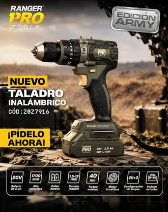 RANGER PRO TALADRO PERCUTOR INALAMBRICO 1/2" 20V 2027916 VERSION MILITAR