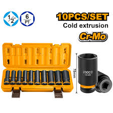 INGCO JUEGO COPAS DE IMPACTO LARGAS 1/2" 10 PCS HKISSD12102L