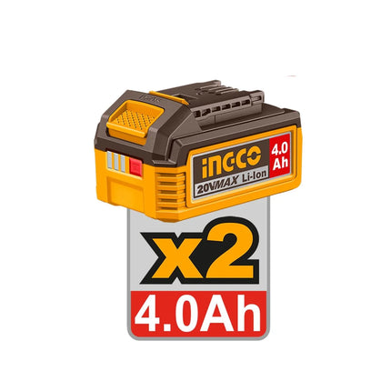 INGCO COMBO 20V PULIDORA 4-1/2" + TALADRO 1/2" + LLAVE IMMPACTO 850 N.M + 2 BATERIAS Y CARGADOR UCOSLI251192