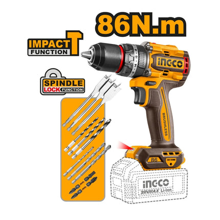 INGCO COMBO 20V PULIDORA 4-1/2" + TALADRO 1/2" + LLAVE IMMPACTO 850 N.M + 2 BATERIAS Y CARGADOR UCOSLI251192