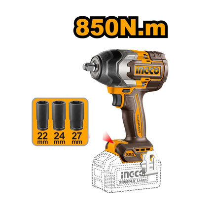 INGCO COMBO 20V PULIDORA 4-1/2" + TALADRO 1/2" + LLAVE IMMPACTO 850 N.M + 2 BATERIAS Y CARGADOR UCOSLI251192