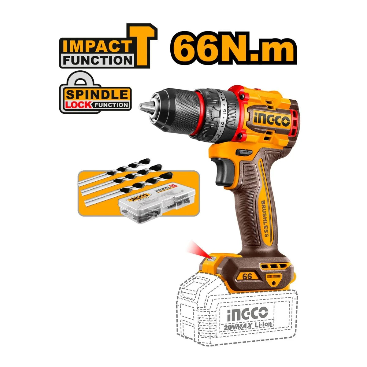 INGCO COMBO DE HERRAMIENTAS 20V TALADRO DE IMPACTO Y PULIDORA UCKLI20256