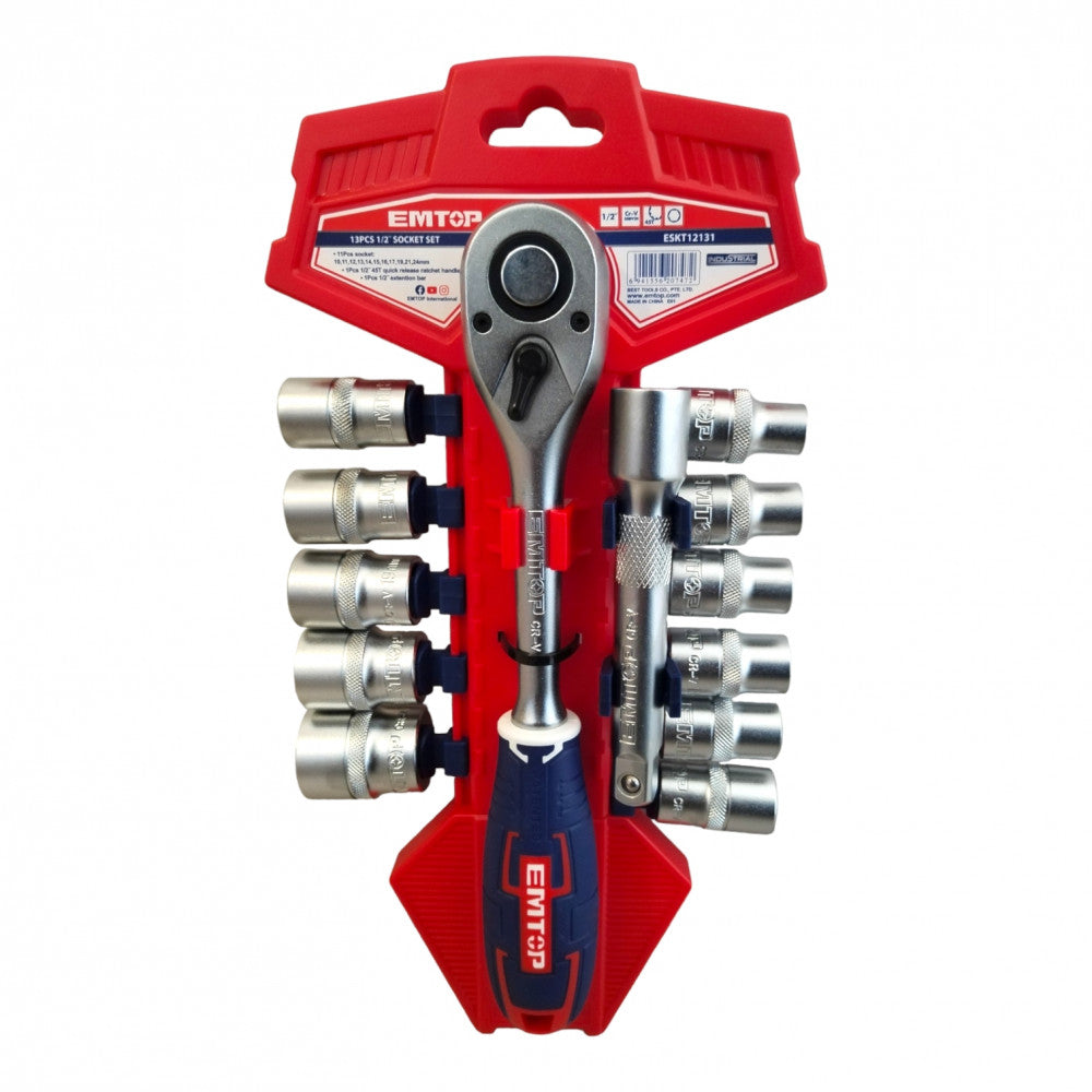 EMTOP JUEGO DE COPAS CON RATCHET 1/2 DE 13PZS - ESKT12131