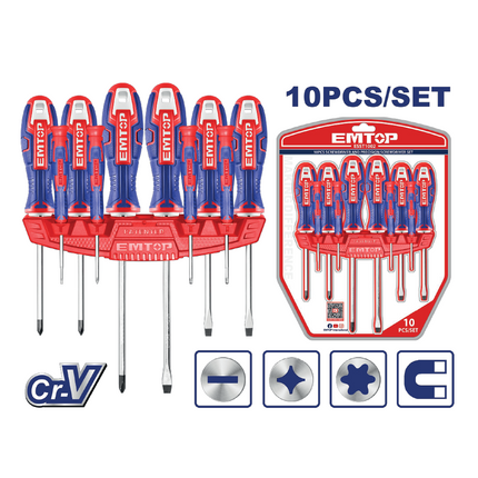 EMTOP JUEGO DE DESTORNILLADORES 10 PZS ESST1002