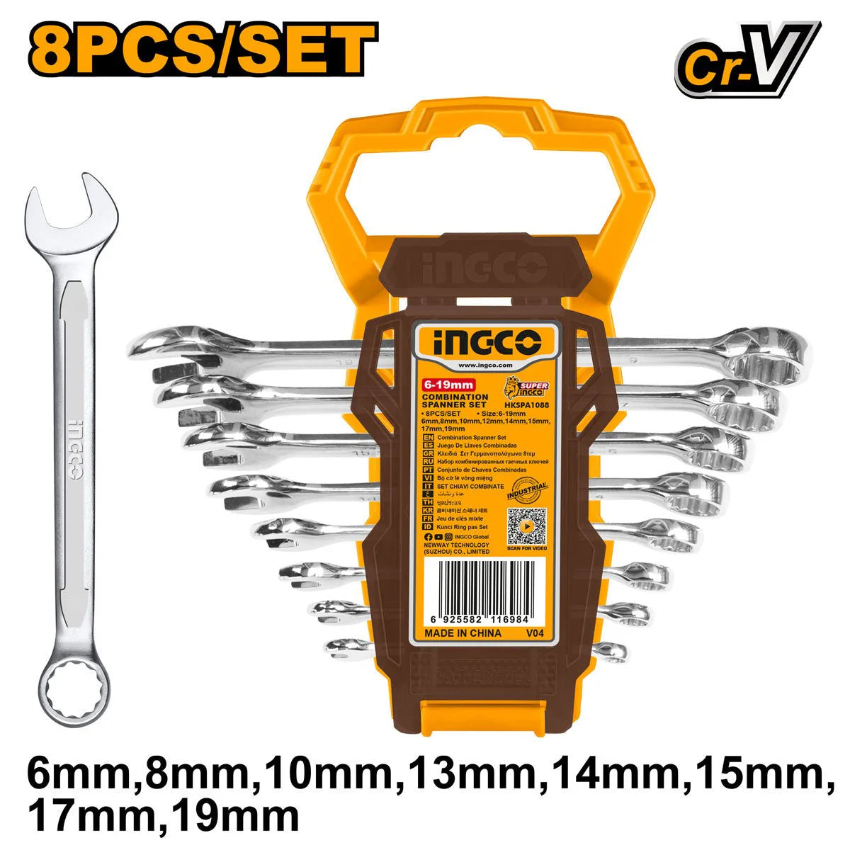 INGCO JUEGO DE LLAVES COMBINADAS 8 PCS 6-19MM HKSPA1088-1
