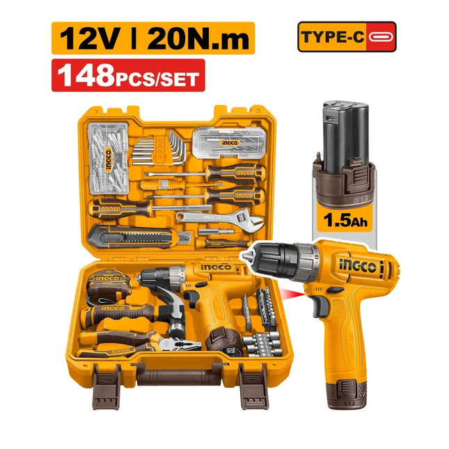 INGCO SET HERRAMIENTA 148PC INCLUYE TALADRO 12V HKTHP41482