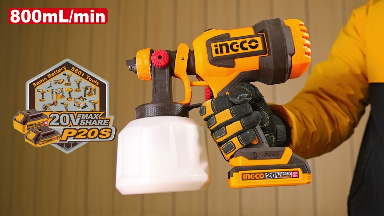 INGCO PISTOLA PARA PINTAR 20V 1000ML CON BATERIA Y CARGADOR UCSGLI20042