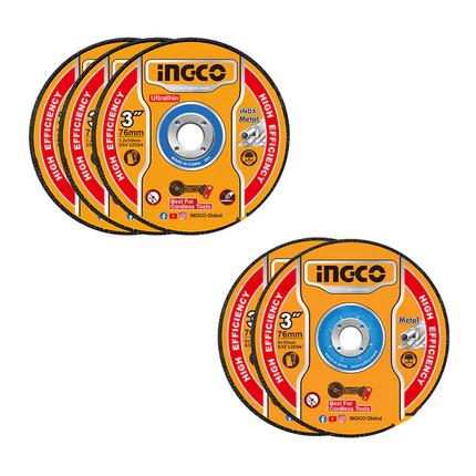 INGCO JUEGO DE DISCOS ABRASIVOS 3" DE CORTE Y PULIR DE METAL 5 UNIDADES MCD303768