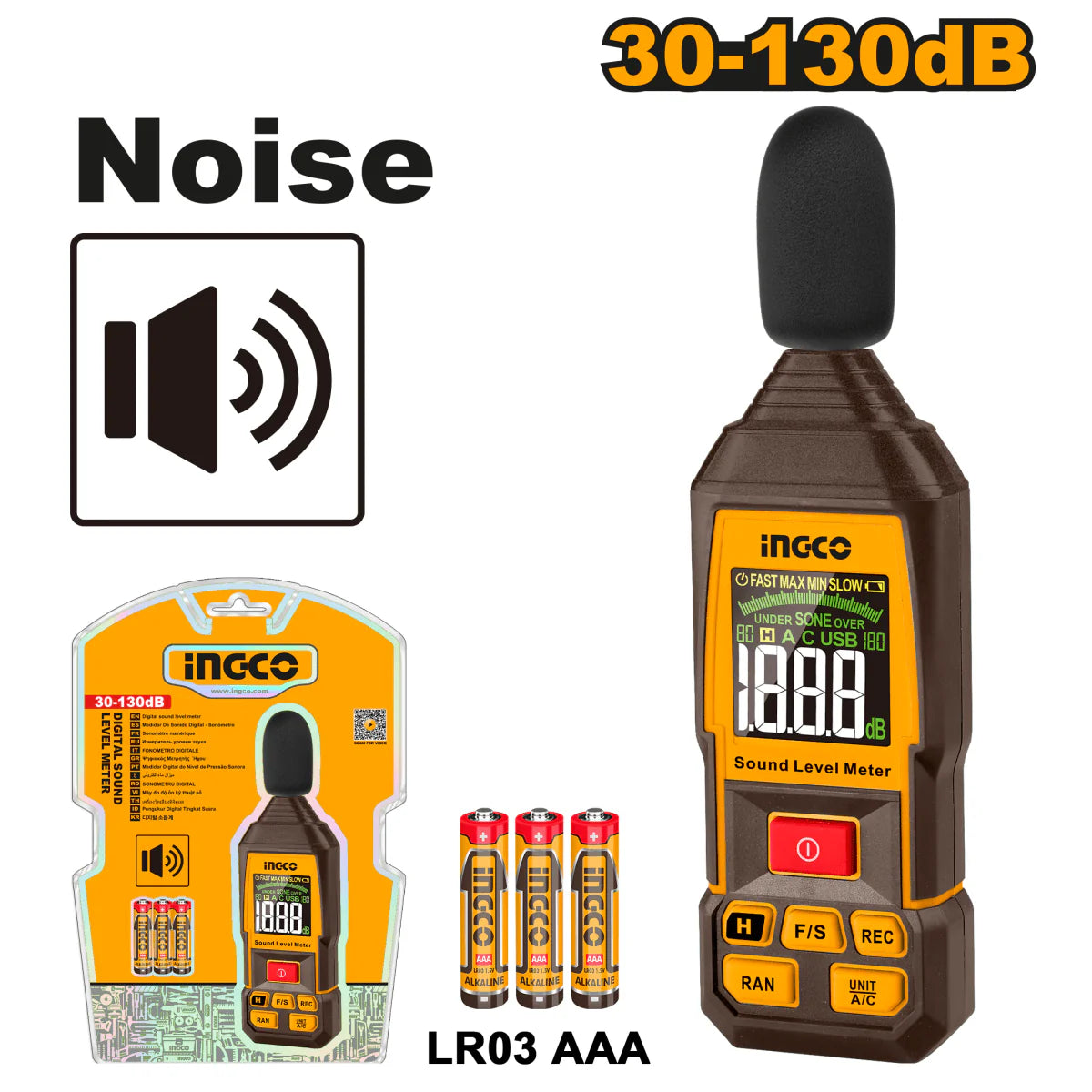INGCO MEDIDOR DE SONIDO DIGITAL - SONOMETRO 30 - 130 DB HETSL031
