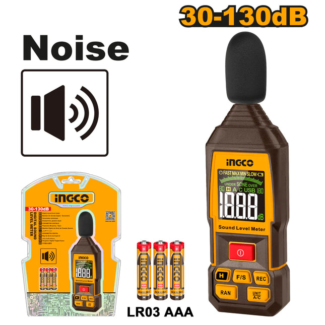 INGCO MEDIDOR DE SONIDO DIGITAL - SONOMETRO 30 - 130 DB HETSL031
